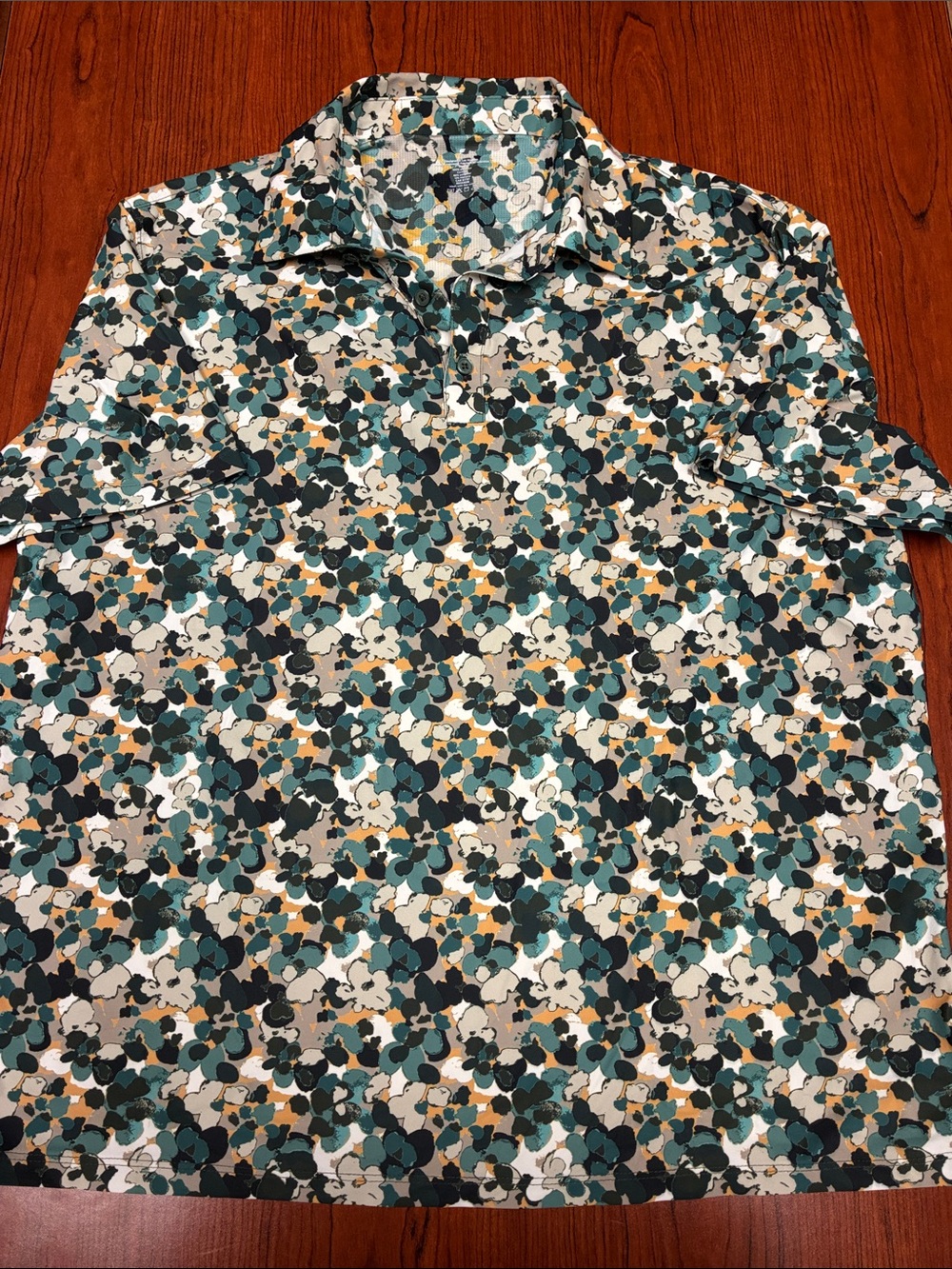 Fabletics Teal, Black & Cream Floral Button-Down Shirt
